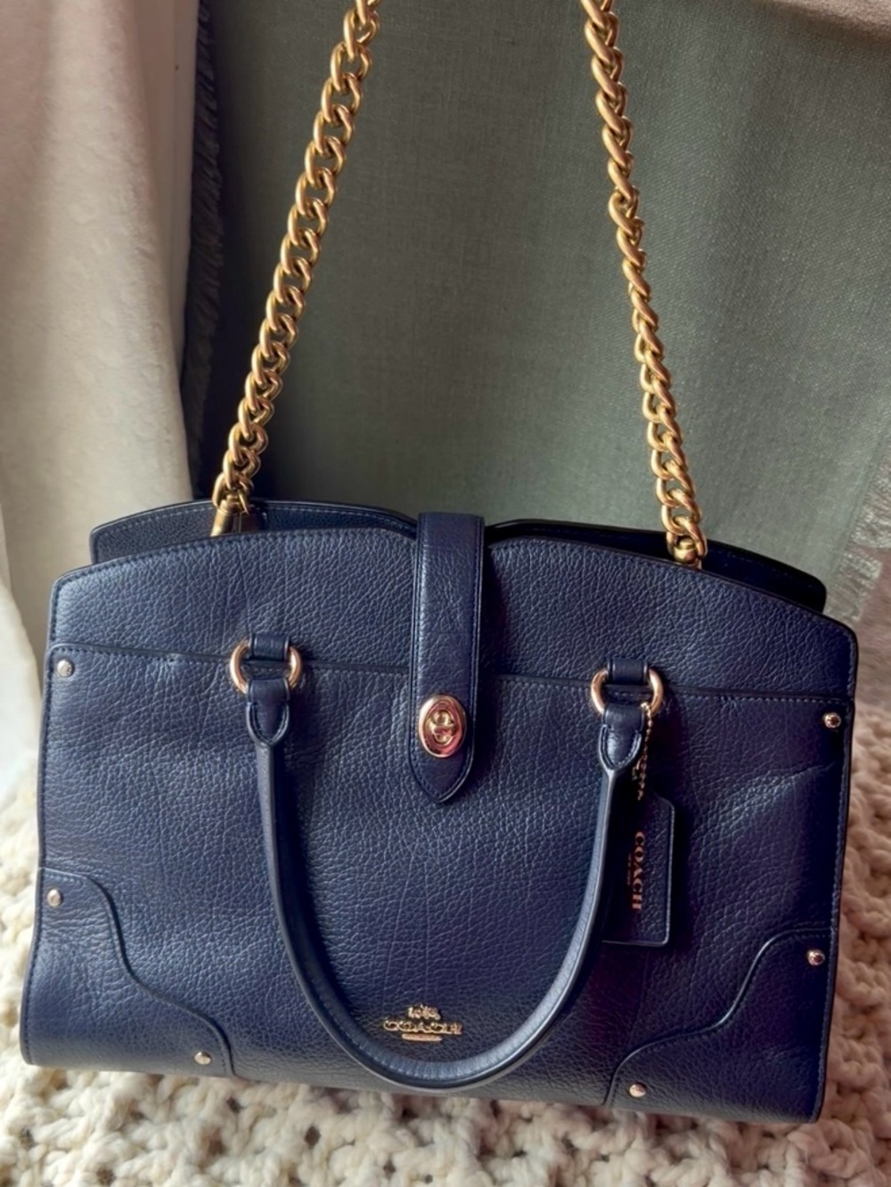 COACH BLUE LEATHER MERCER 30 SATCHEL CROSSBODY